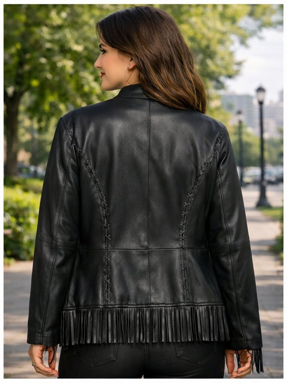 Pamela McCoy Black Leather Fringe Jacket - Picture 3 of 10